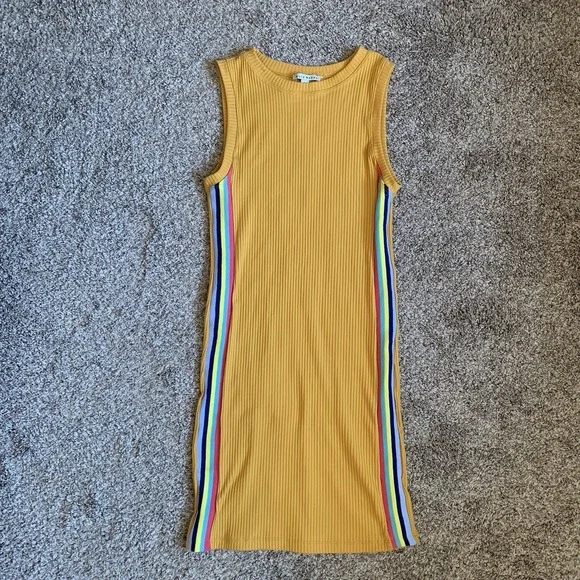 Haute Monde Dress Womens Large Yellow with Rainbow Accent Sleeveless - Picture 6 of 10